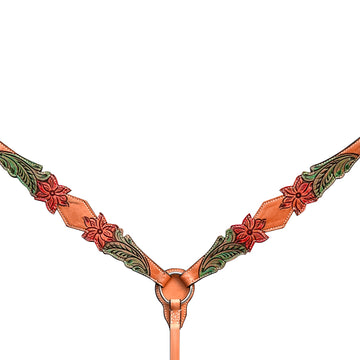 Bar H Equine Horse Genuine Leather Floral Design Hand Painted Breast Collar ,Headstall Brown